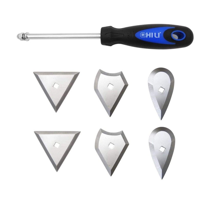 CHILI Hand Tools 3 IN 1 Stainless Steel Shave Hook Scraper Set, Wood Painting Remover, 9" Length with Replacement Blades (Triangle + Combination + Heart) for Home Improvement, Made In Taiwan - Image 1